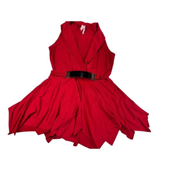 Sue Julian Dresses & Skirts - Sleeveless blouse  Red Sheer Collar‎ Party Cocktail top  with Belt